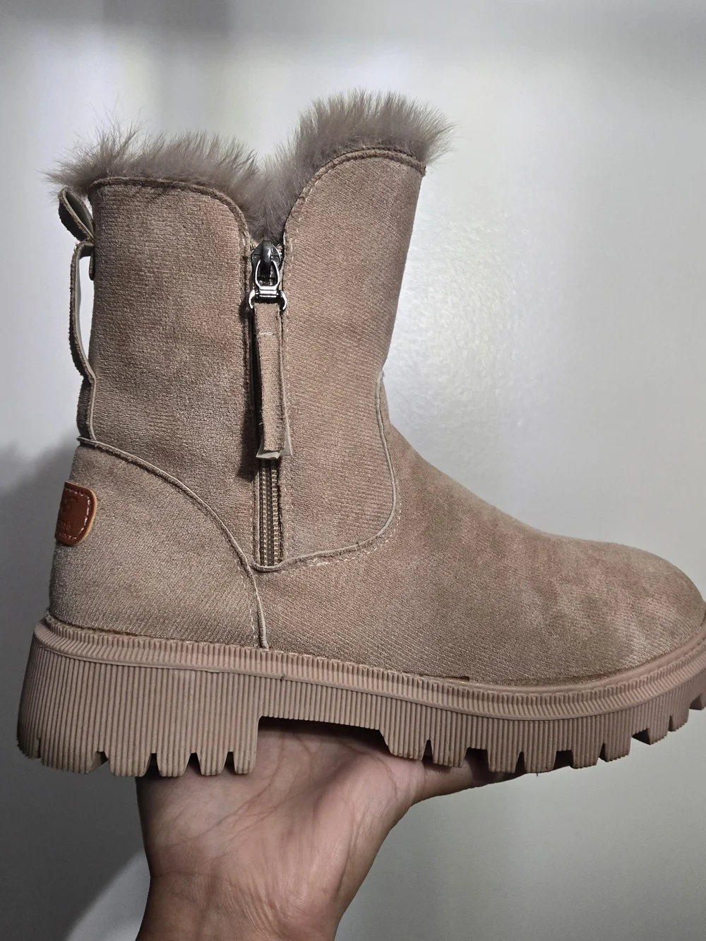 SHEIN Beige Faux Suede Fur-Lined Winter Boots